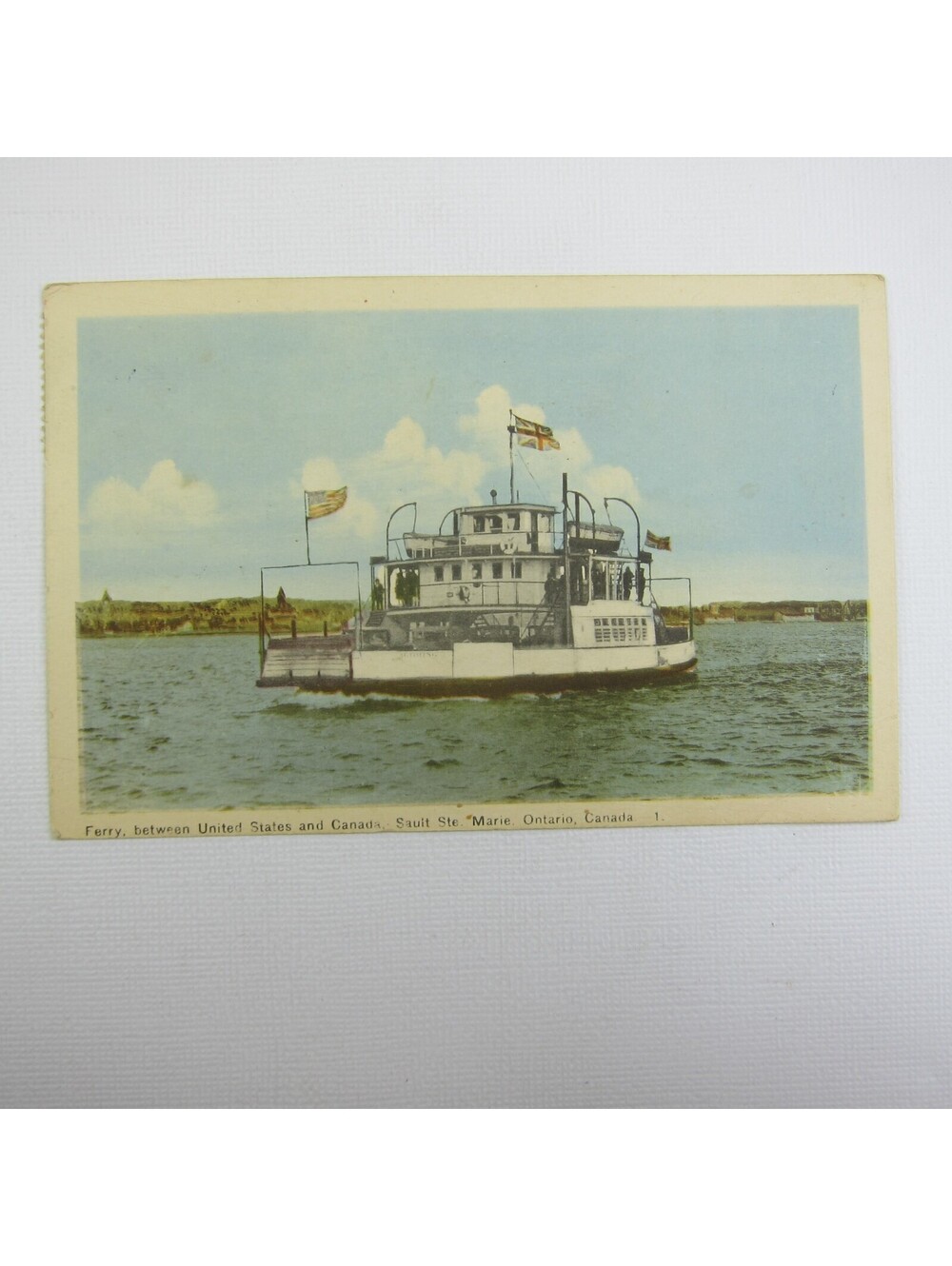 Postcard Goming Ferry Boat Sault Ste. Marie Ontario Canada Between United States